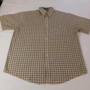 Towncraft Men's L Brown Cotton Blend Plaid Short Sleeve Button Down Wrinkle Free